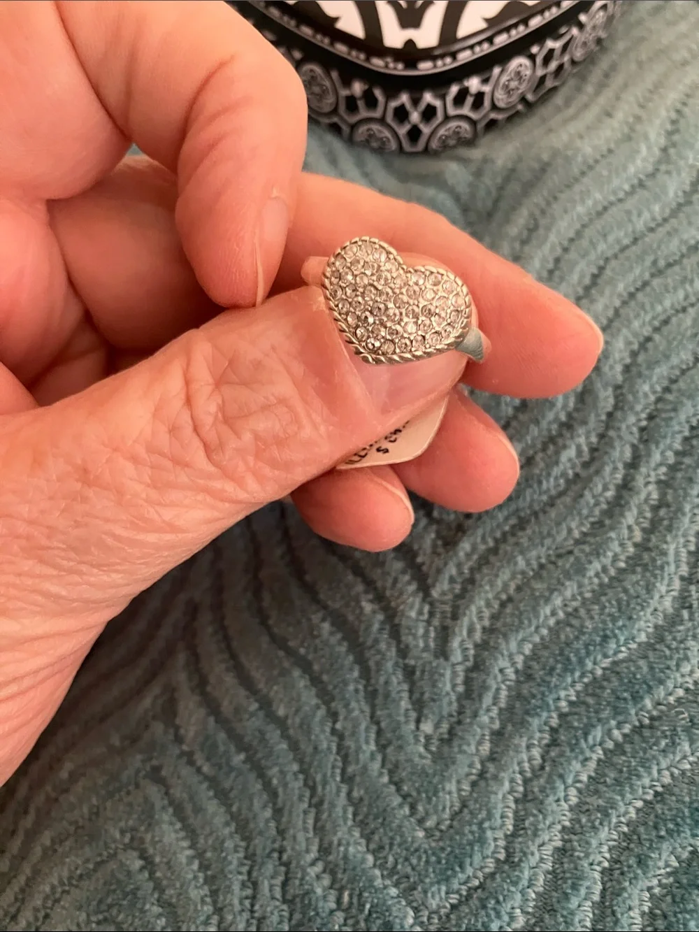 Liz Claiborne Silver Tone Heart Ring with Pave Crystals